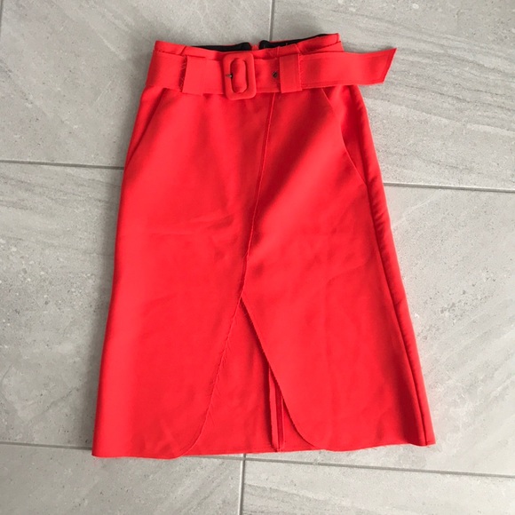 Topshop Bright Red Front Slit Skirt - Picture 1 of 5